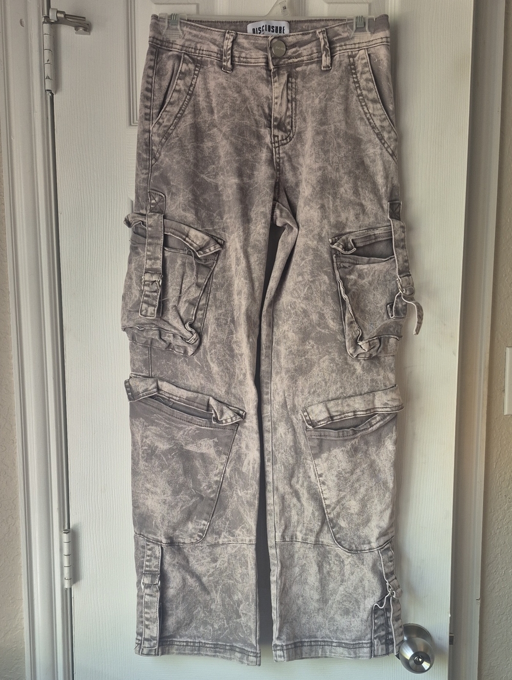 DISCLOSURE Acid Wash Baggy Cargo 25 Y2K Grunge Wide Leg Streetwear Pant XS Jrs 1